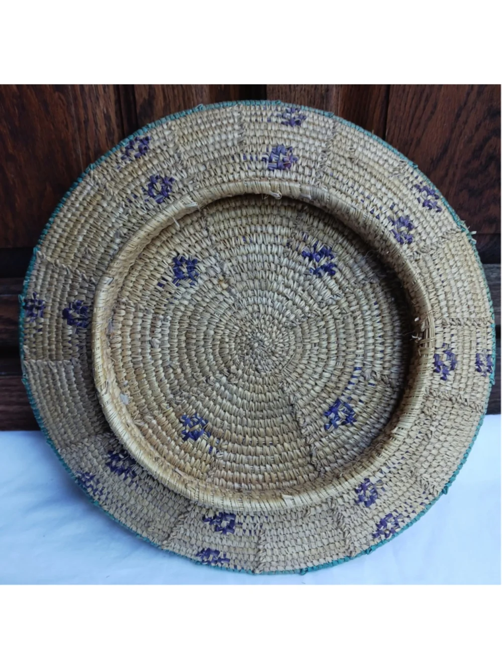 VTG Primitive Hand Woven Coil Grass Basket Bowl 11-in Farmhouse Folk Art